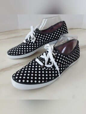 KED'S Classic Canvas Black | White Polka Dot Lace-Up Sneakers Sz 10